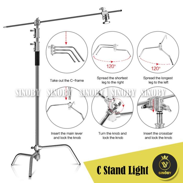 Gambar C Stand Light 3 Meter+ Profesional Stainless Steel background,Boom Arm - Silver dari Sinoby undefined Tokopedia