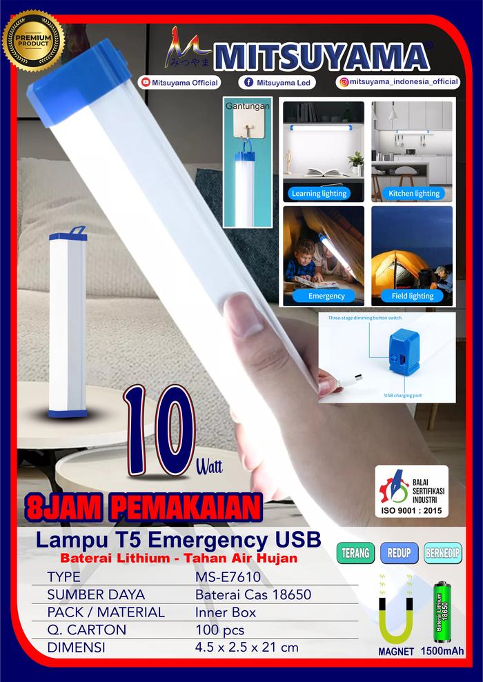 Gambar Lampu Emergency Led Super Terang Lampu T5 Charger Lampu TL Cas Batre - 10 Watt dari Mitsuyama Official undefined Tokopedia