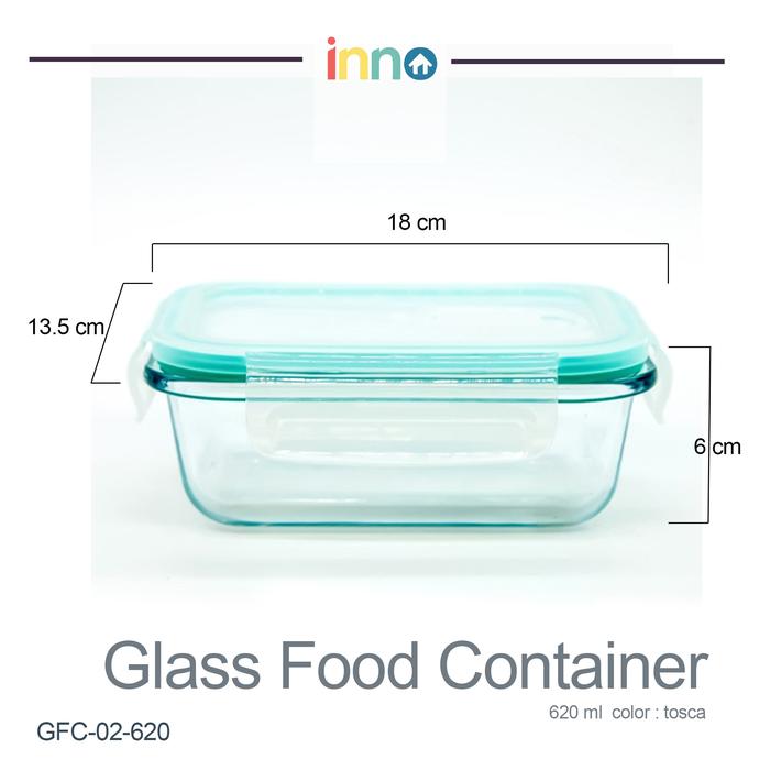 Gambar [INNO] Glass Food Container Rectangular Kotak Makanan Kaca Kedap Udara - 620 mL dari INNO Home Living undefined Tokopedia
