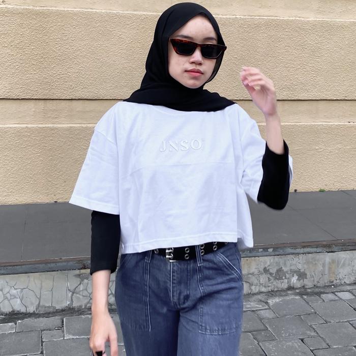 Gambar JINISO Crop Top Undercover Oversize Tee | Kaos - Putih, L dari JINISO JEANS undefined Tokopedia