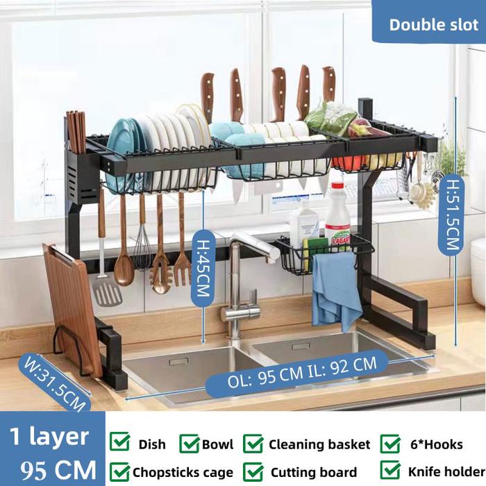 Gambar Rak Piring Wastafel Stainless Hitam Rak Cuci Piring Rak Piring - 95 full 1 susun dari Nyaman Mall undefined Tokopedia