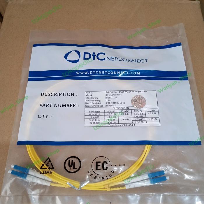 Gambar Patch Cord FO LC-LC Duplex singlemode 2 Meter DTC dari Jaya Telecom Kenari_NEW undefined Tokopedia