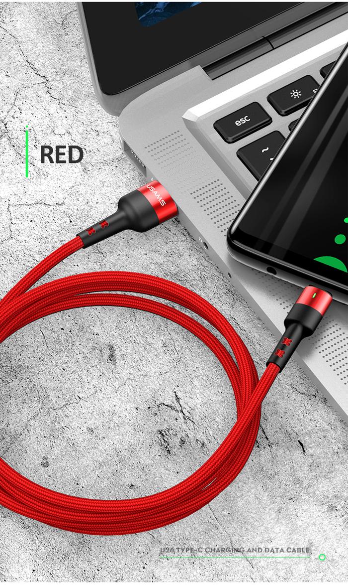 Gambar USAMS U26 Kabel Data Type C Fast Charging dengan LED INDICATOR - Merah dari USAMS Official Store ID undefined Tokopedia