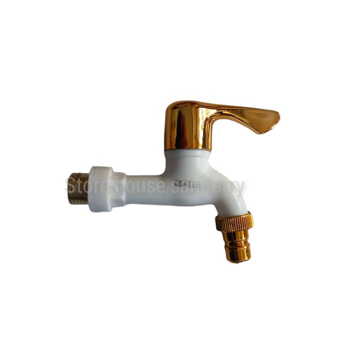 Gambar kran tembok plastik drat kuningan 1/2 inc/kran ledeng - white gold dari Store House Sanitarry undefined Tokopedia