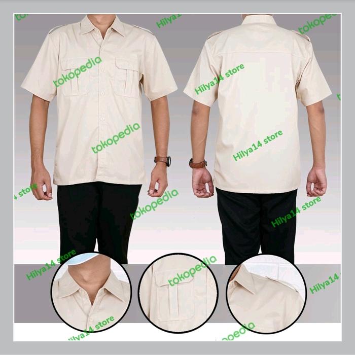 Gambar Kemeja Seragam Kerja PDL Biru Navy Kode : JP- 02 Biru Navy - krem, L dari Hilya14 store undefined Tokopedia