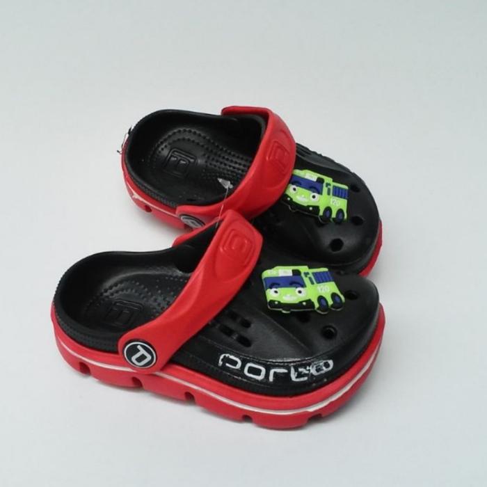 Gambar sandal porto 1006 K sandal anak baim Tayo size 24-29 bakpao crocs - MERAH -HITAM, 28 dari Optimuzz undefined Tokopedia