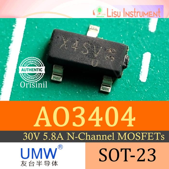 Jual AO3404 AO3404A A49T X4SV 30V 5.8A N-Channel MOSFETs SOT-23 UMW ...