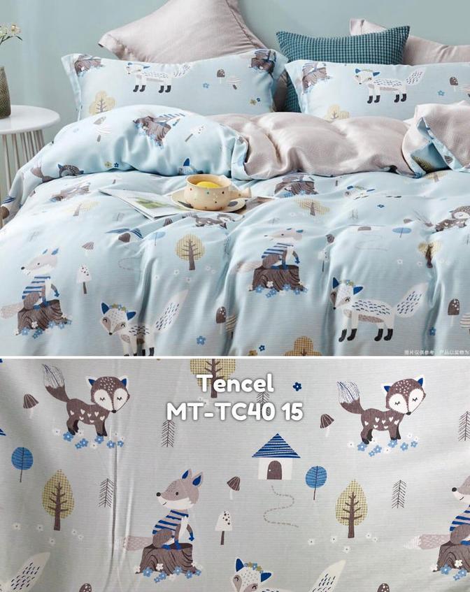 Gambar Top Kain Sprei Meteran Tencel Motif Anak Jamur Bunga Pohon Baby Blue - 100 cm dari apelol03 undefined Tokopedia