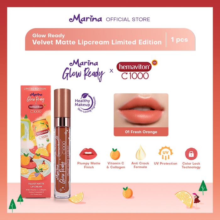 Gambar Marina Velvet Matte Lip Cream Glow Ready Special Edition 5ml - 01 orange dari TempoStore undefined Tokopedia