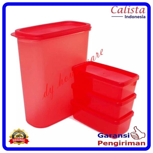 Gambar Calista Oshu Set (4 Pcs) / Tempat Penyimpanan Makanan /Toples Plastik - Merah dari DY Houseware undefined Tokopedia