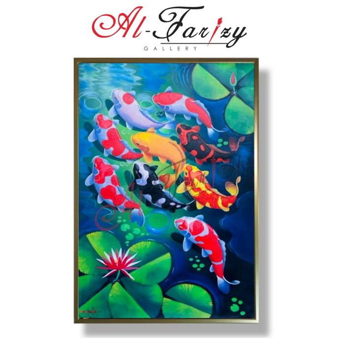 Gambar Lukisan Ikan Koi Fengshui Minimalis Ukuran 60x90cm lengkap dengan frem - Model 3 dari Gallery Seni Al-Farizy undefined Tokopedia