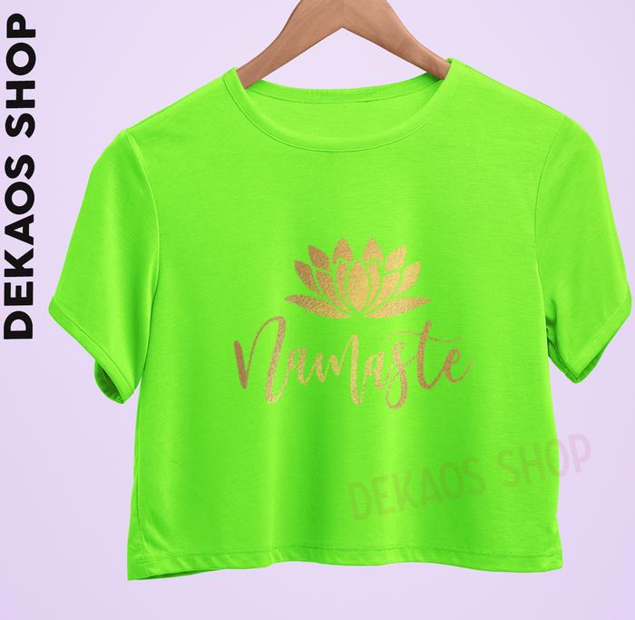 Gambar CROP TOP YOGA WANITA / BAJU KAOS YOGA WANITA / DEKAOS 1187CROP NAMASTE - Hijau Neon, OVERSIZE dari Dekaosshop undefined Tokopedia