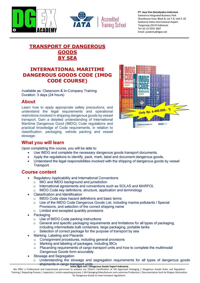 Jual Dangerous Goods Regulation Training by Air (IATA) and Sea (IMDG ...