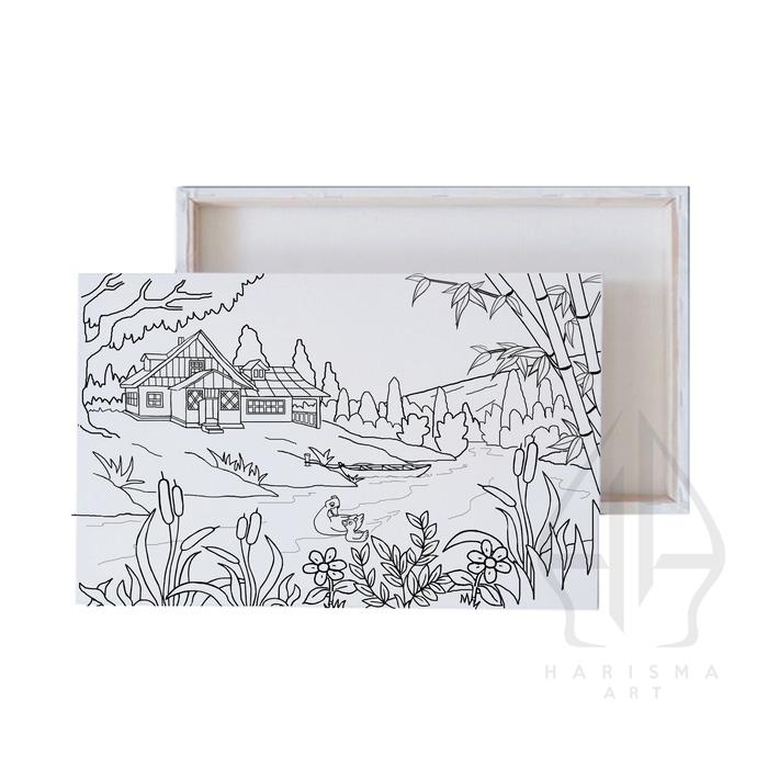 Gambar Kanvas Lukis Sketsa 20x30 cm Berkualitas/Kanvas Lukis Sketsa Mewarnai - Sungai Kampung dari Harisma Art undefined Tokopedia