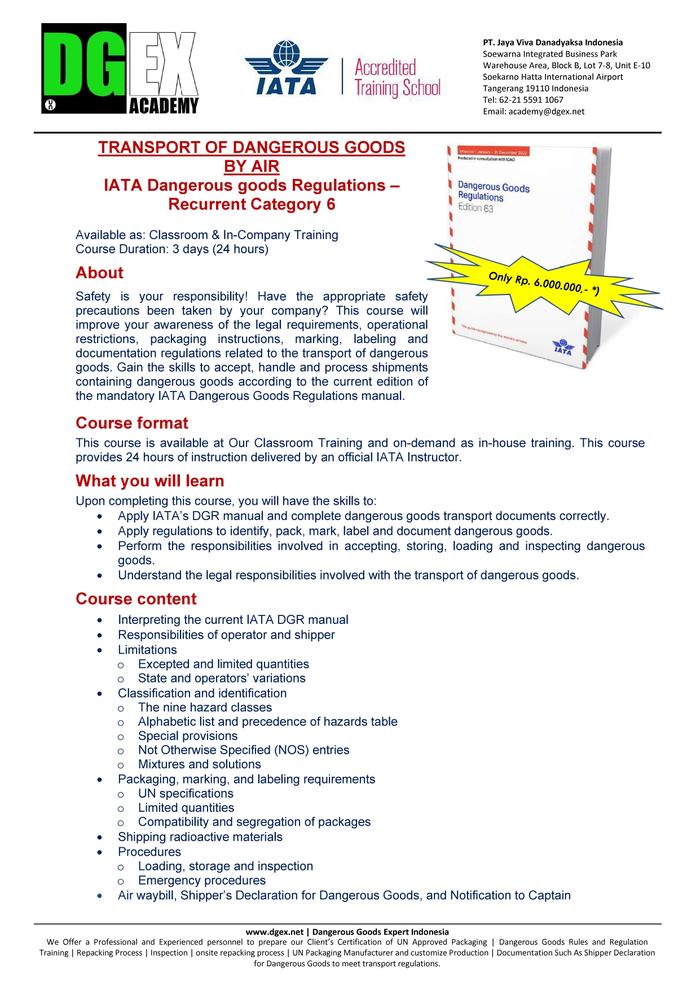 Dgex Jual Dangerous Goods Regulation Training by Air (IATA) and Sea (IMDG ...