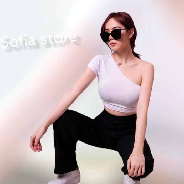 Jual One Shoulder Crop Top Atasan Wanita Korea Kota Surabaya