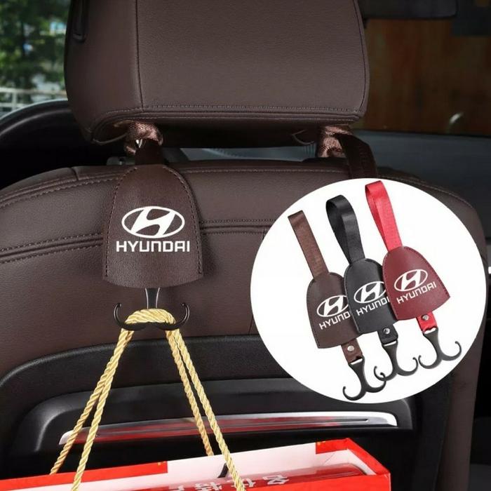 Gambar HOOK HANGER LEATHER BACK CAR SEAT LOGO GANTUNGAN BARANG MOTIF KULIT - BLACK, HYUNDAI dari acosonic undefined Tokopedia
