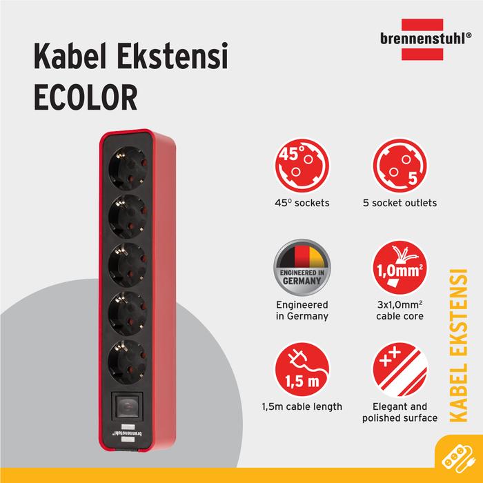 Gambar Stop Kontak Brennenstuhl Ecolor 5-Soket Merah dengan Switch - 20040 dari Brennenstuhl Indonesia undefined Tokopedia