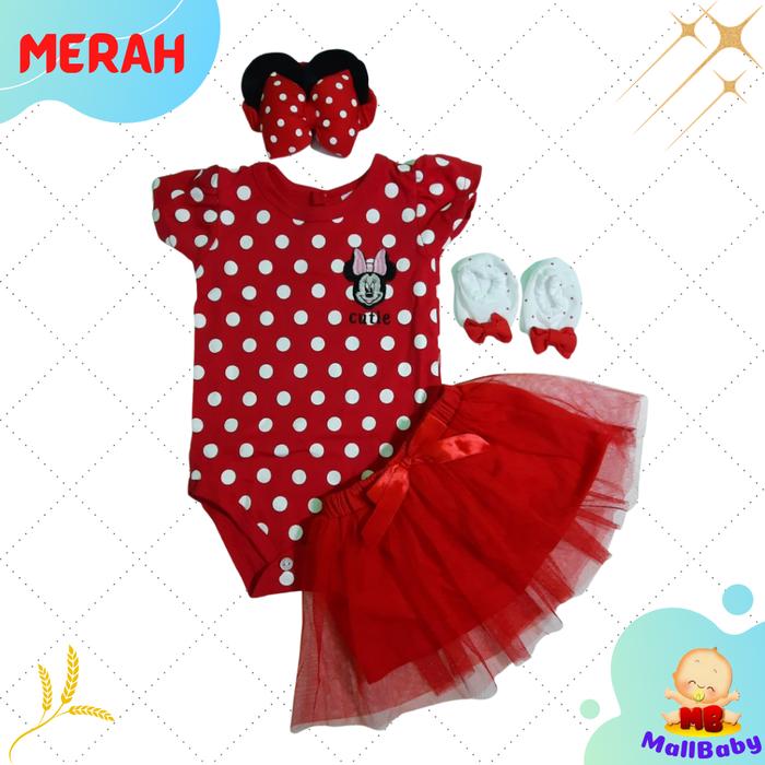 Gambar Baju Bayi Perempuan 3 6 9 12 Bulan Setelan Jumper Set Bandana Sepatu B - Minnie Merah dari Mall-Baby undefined Tokopedia
