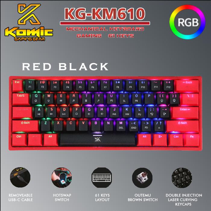 Gambar Komic Mechanical Hotswap Gaming Keyboard 60% / 61 Keys RGB KG-KM610 white - Red Black dari SET Gaming Gear Official undefined Tokopedia