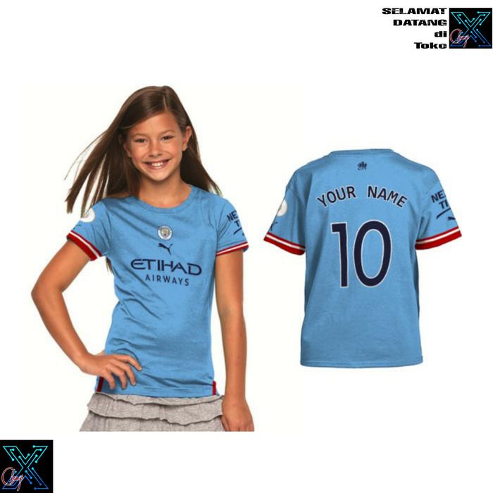 Kaos Jersey Bola Anak Nama Tim Team Club Eropa Home Away 2021 2022 Man  City, S
