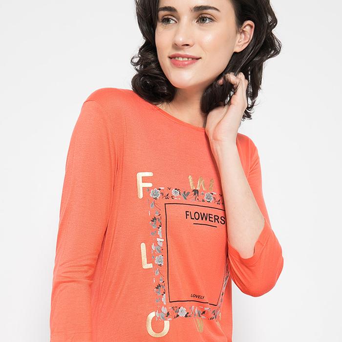 Gambar LGS Kaos Wanita Lengan Panjang Slim Fit Orange Sablon FLOWER Size - XXL dari LGSgeneration undefined Tokopedia