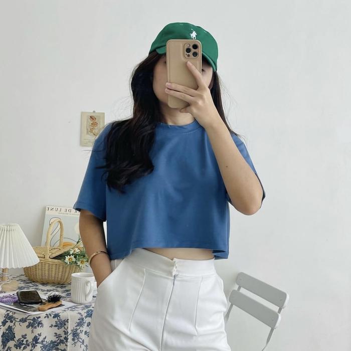Gambar Chocho Oversize Crop Top | Baju Kaos Freesize Wanita Bigsize Nyaman - Blue dari mooruofficial Kota Medan Tokopedia