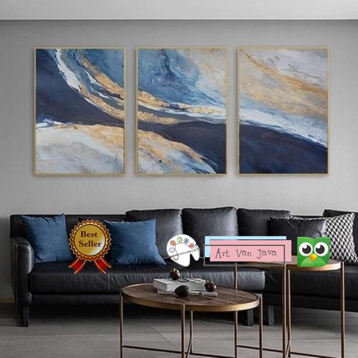 Gambar lukisan abstrak minimalis modern 3 panel aesthetic home art sweet - lukisan, packing dari WilliamArt undefined Tokopedia