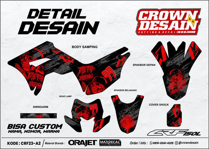 Gambar Decal Sticker Motor Cross CRF 150L Fullbody Custom Supermoto - CRF23 - Merah, GLOSSY dari crown desain undefined Tokopedia