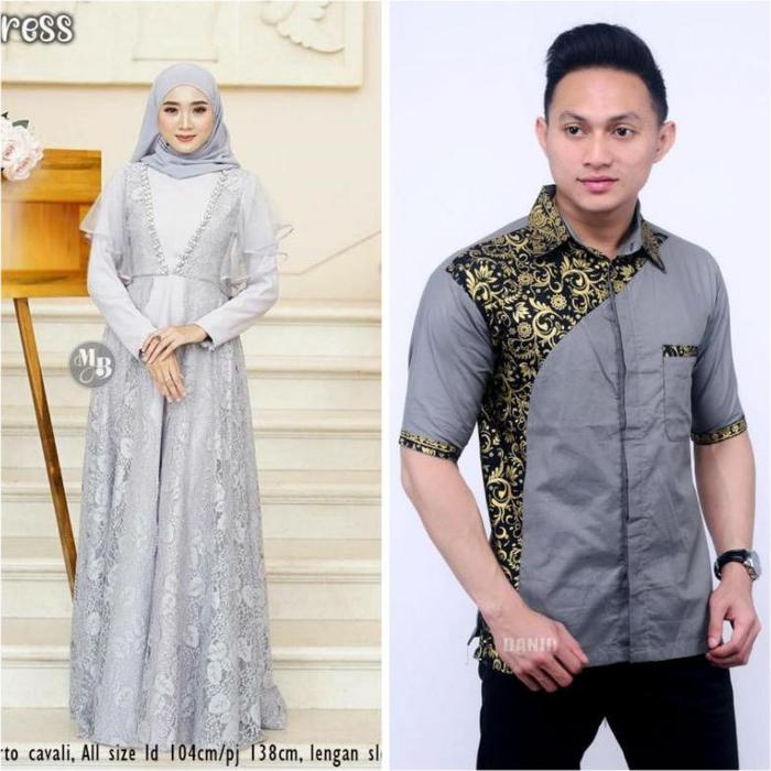 Gambar New Baju Couple Gamis Brokat Gamis Sepasang Suami Istri Dress Maxi - Putih Abu, M L XL dari couplean165 undefined Tokopedia