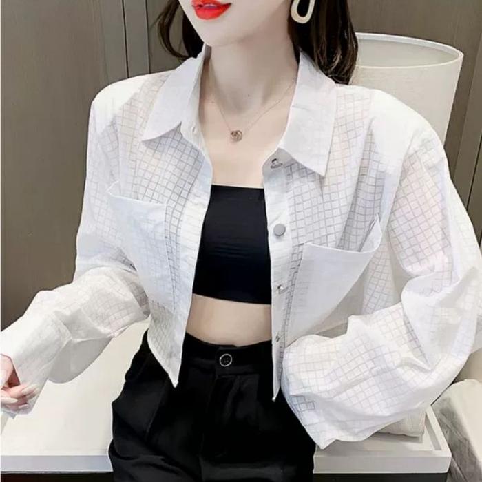 Gambar Atasan Kemeja NAVENI Crop Shirt Import/Kemeja Kotak Warna Outfit Korea - Bw dari Dewi Id undefined Tokopedia