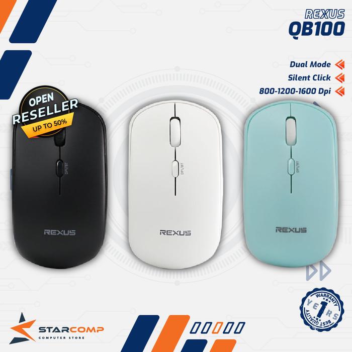 Gambar Rexus QB100 Wireless Mouse Dual Connection Bluetooth + Dongle 2.4 GHz - Putih dari Starcomp Origin undefined Tokopedia