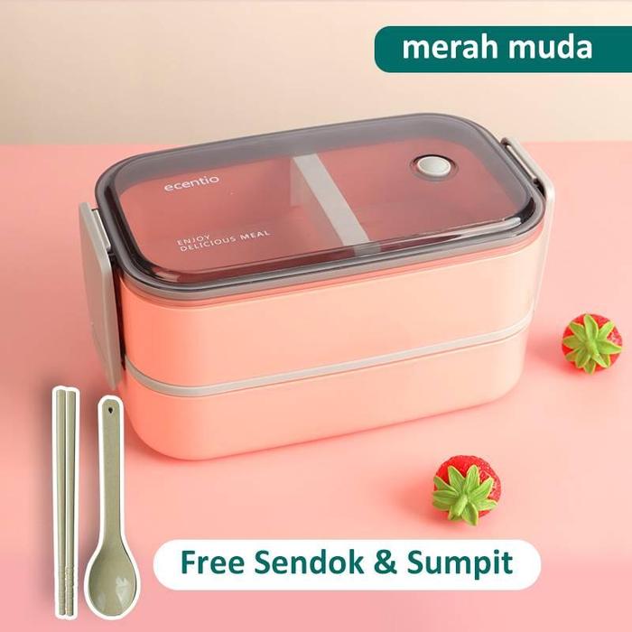 Gambar Ecentio Kotak Makan Siang Single Double Layer Lunch Box - 1600ml Pink dari Dilonk Clan undefined Tokopedia