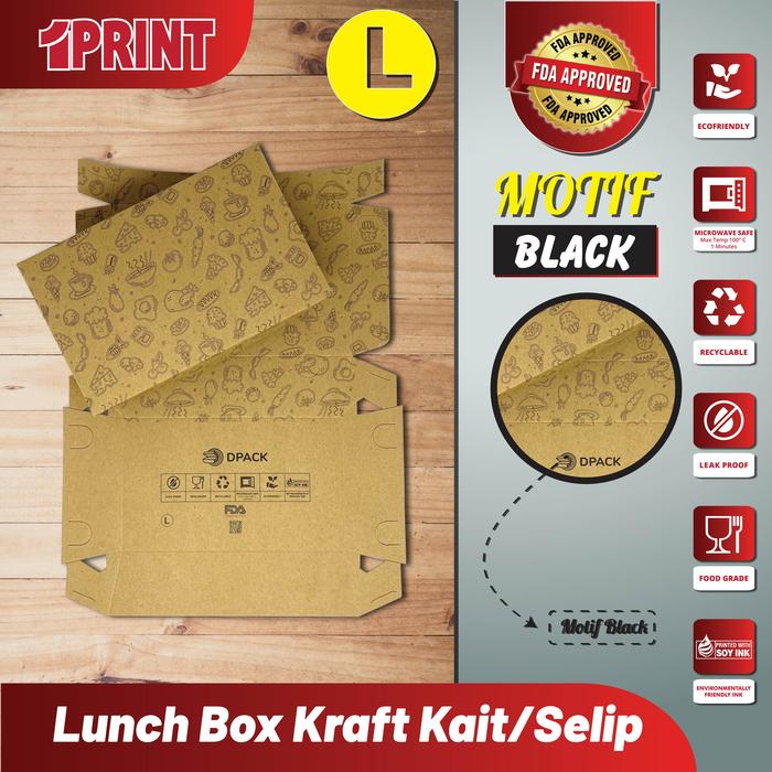 Gambar Paper Lunch Box MOTIF FoodGrade Kraft Laminasi|Kemasan Makanan Size L - BLACK dari 1Print undefined Tokopedia