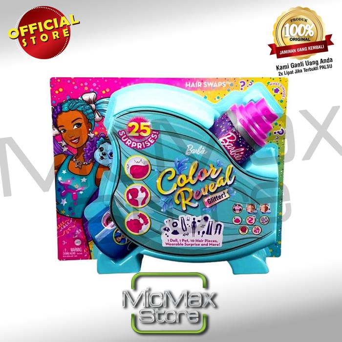 Gambar Barbie Color Reveal Glitter Doll Hair Swaps Blue 25 Surprises HBG38 dari Micmax Official Store undefined Tokopedia