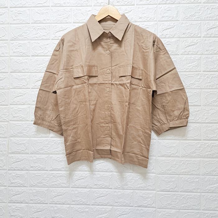 Gambar Kemeja casual 1386 polos lengan 3/4 / Baju atasan wanita kemeja - brown dari melyfashion28 undefined Tokopedia