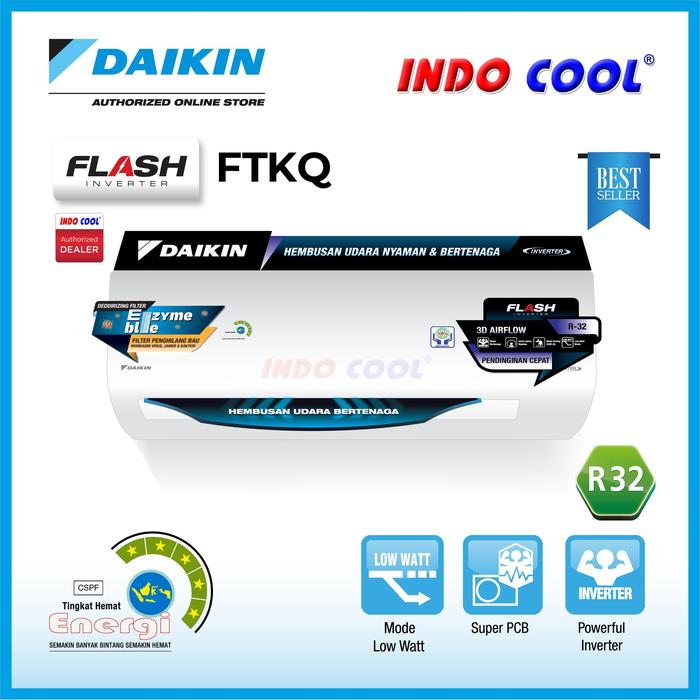Gambar AC DAIKIN FLASH INVERTER 1/2 PK 1/2PK FTKQ15 dari INDO COOL undefined Tokopedia