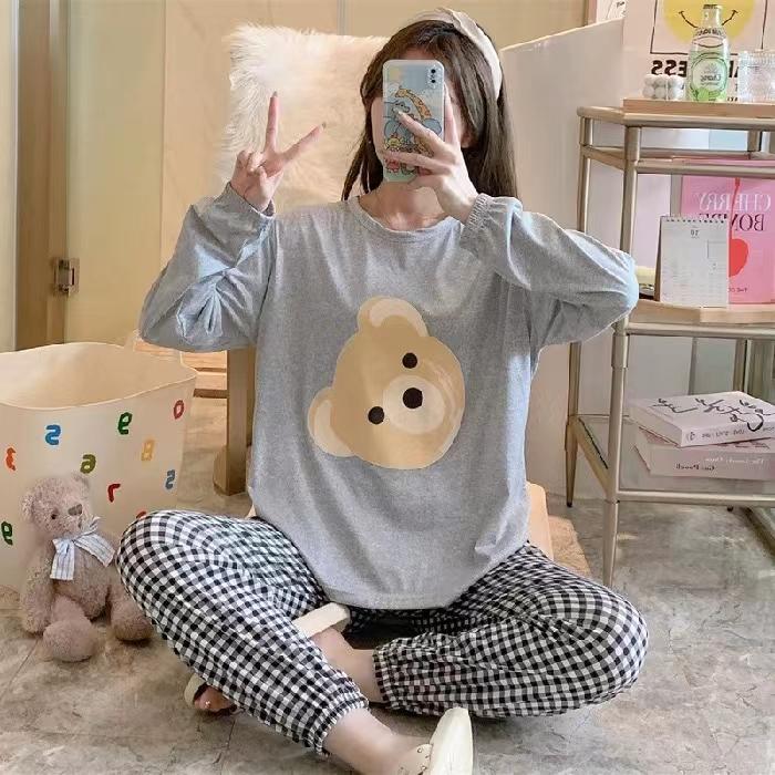 Gambar Setelan Baju Tidur Import Joger Wanita | Piyama Lengan Panjang PPJ - BEARHEAD GREY dari Baaju ID undefined Tokopedia