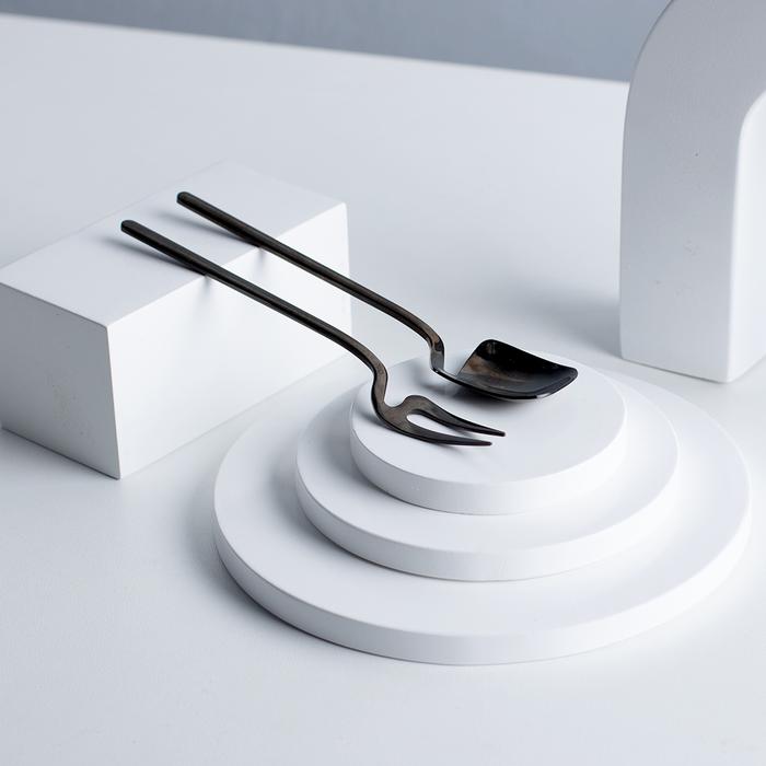 Gambar Sendok & Garpu Dessert Spoon Fork Stainless Sendok Kue Buah Cutlery - Hitam dari Conalli undefined Tokopedia
