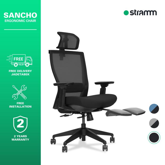 Gambar Kursi Kantor Ergonomis Stramm Sancho I with Footrest - Black on Black dari Stramm undefined Tokopedia