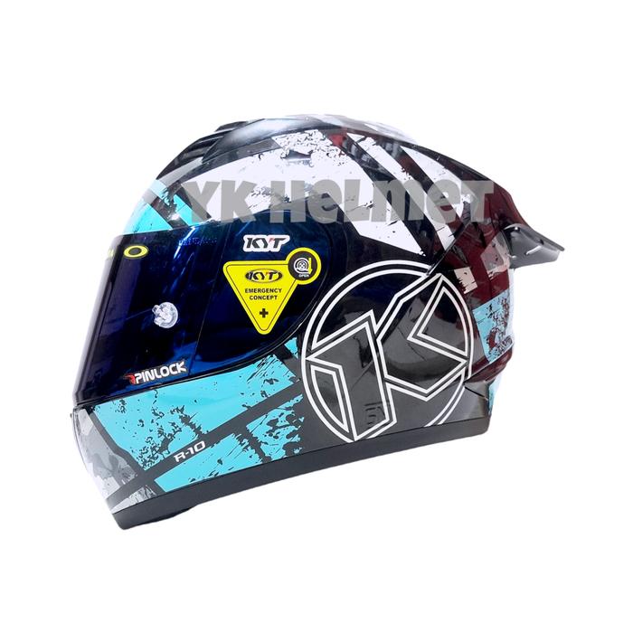Jual KYT R10 #3 black aqua blue HELM PAKET GANTENG Kota