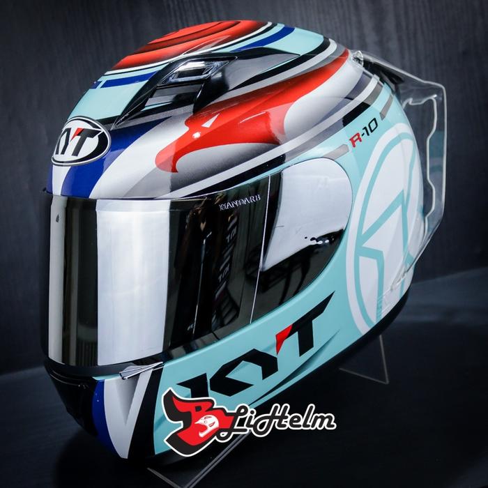 Jual Helm KYT R10 FLAT&PINLOCK ED #1 AQUA BLUE RED FLUO Helm