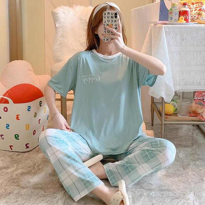 Gambar Setelan Baju Tidur Import Wanita Free Size Fit XXL | Piyama Wanita CP - HAPPY BLUE dari Baaju ID undefined Tokopedia