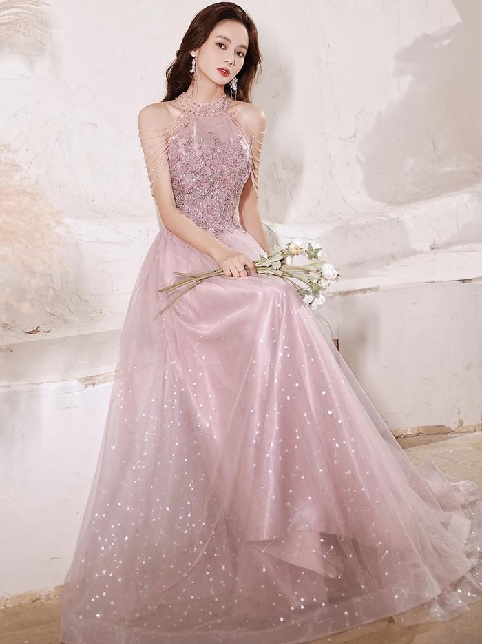 dress pesta elegan Elegant Marie-Thérèse Gown: Timeless Beige-Silvery Evening & Wedding Dress  – Liina Stein