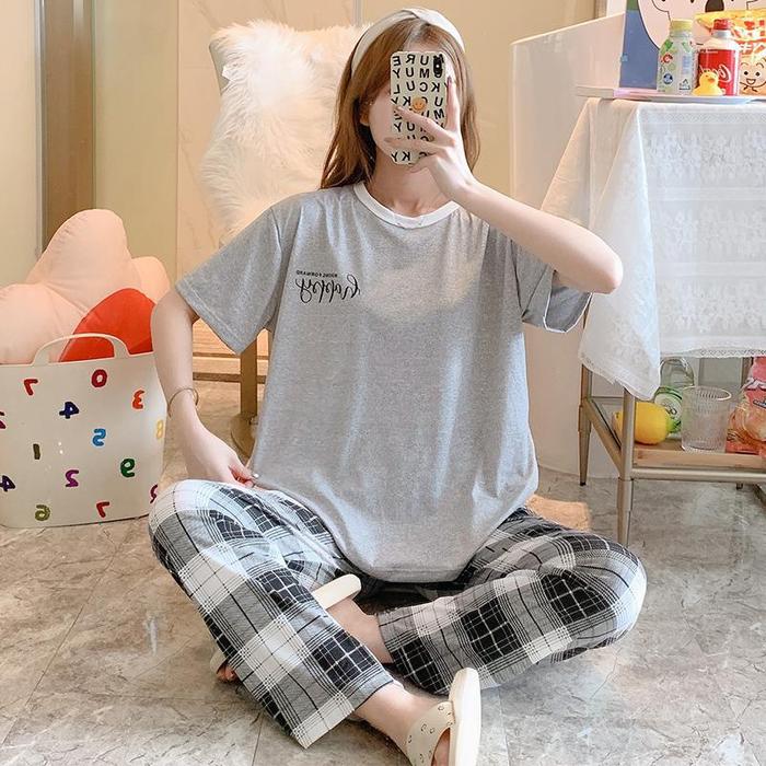 Gambar Setelan Baju Tidur Import Wanita Free Size Fit XXL | Piyama Wanita CP - HAPPY GREY dari Baaju ID undefined Tokopedia