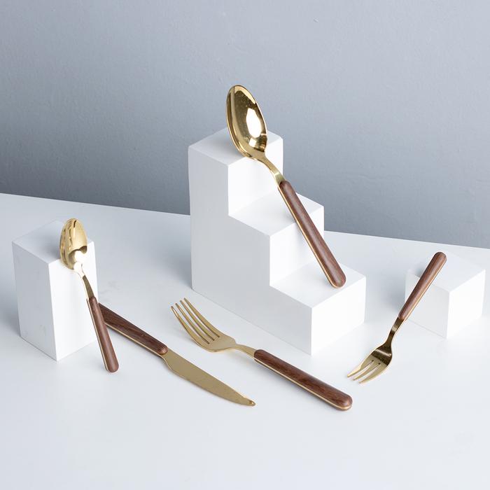 Gambar Sendok Garpu Makan Set Kayu Cutlery Set Alat Makan Garpu Pisau Hotel - Gold dari Conalli undefined Tokopedia