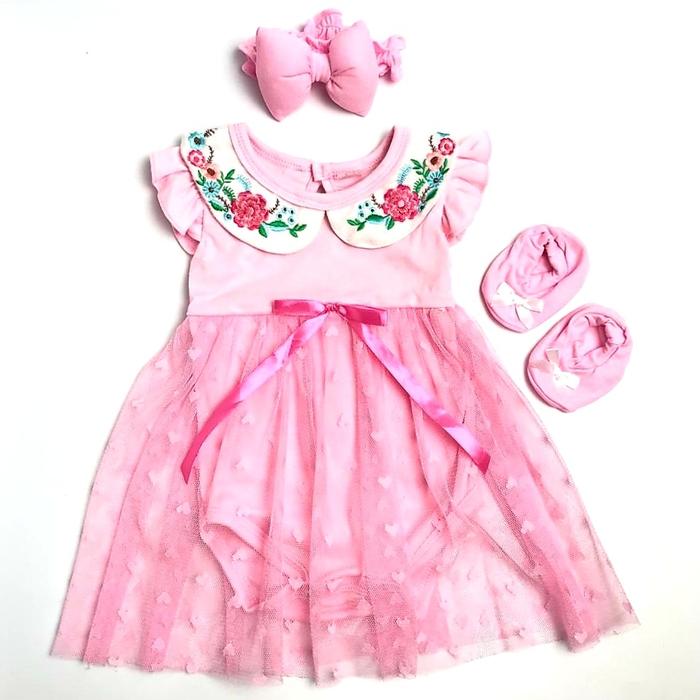 Gambar Baju Bayi perempuan setelan jumper 0 6 bulan set bandana sepatu cewek - Pink dari Coklatchicbaby.co undefined Tokopedia