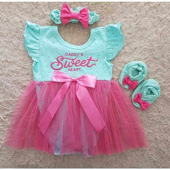 Gambar Baju bayi perempuan setelan jumper 0 6 bulan set bando - tosca dari Coklatchicbaby.co undefined Tokopedia
