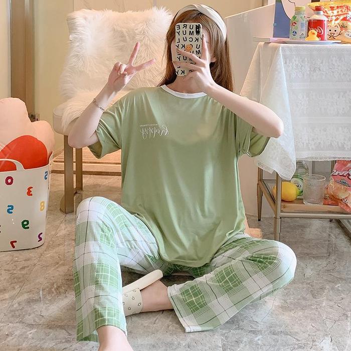 Gambar Setelan Baju Tidur Import Wanita Free Size Fit XXL | Piyama Wanita CP - HAPPY GREEN dari Baaju ID undefined Tokopedia