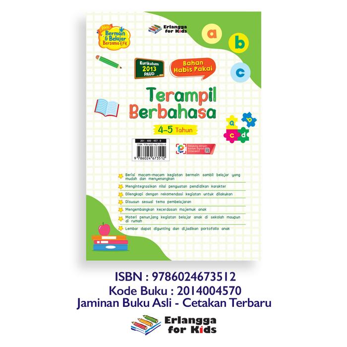 Gambar Bahan Habis Pakai Terampil Berbahasa Dan Berhitung Usia 4 5 6 Erlangga - Berbahasa 4 5 dari Sahabat Buku Anak Kab. Tangerang Tokopedia